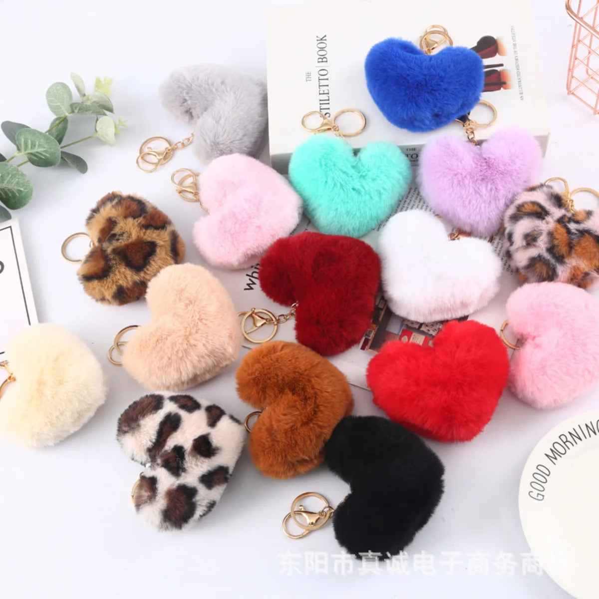 Heart Plush Pom Pom Keychain Fashion Bag Charm