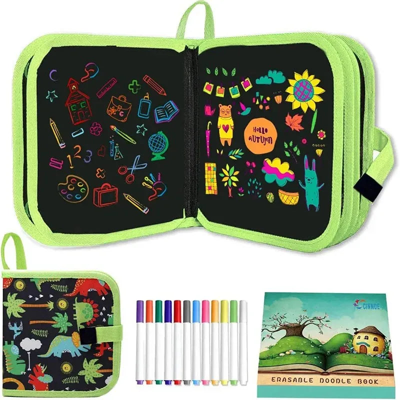 Erasable Reusable Doodle Book Drawing Pad with 12 Watercolor Pens