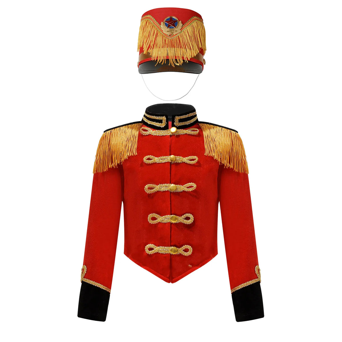 Girls Boys Halloween Nutcrackers Costume Set Drum Trumpet Team Tassel Jacket Coat Hat for Drummer Performance Circus Ringmaster
