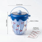 WORTHBUY Double Wall Salad Cup Portable Leak Proof Oat Container With Fork&Handle Drain Fruit Cup Cute Breakfast Cup For Student