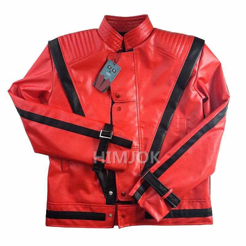 Michael Jackson Costumes Red Leather Jacket for Thriller Cosplay Halloween Adults XS-4XL