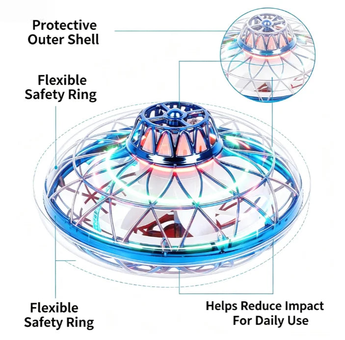 Intelligent sensor flying saucer toy, colorful LED light hovering flying device, rechargeable indoor and outdoor children's play toy.