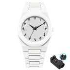 Men's Fashion Simple Black Large Dial Quartz Watch Casual Polycarbonate Butterfly Buckle Strap Male Waterproof Clock Wristwatch