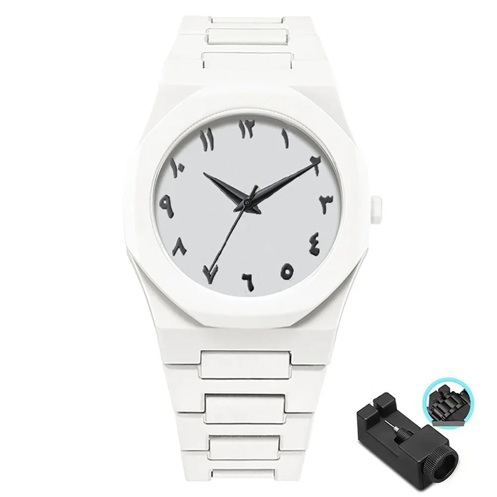 Men's Fashion Simple Black Large Dial Quartz Watch Casual Polycarbonate Butterfly Buckle Strap Male Waterproof Clock Wristwatch