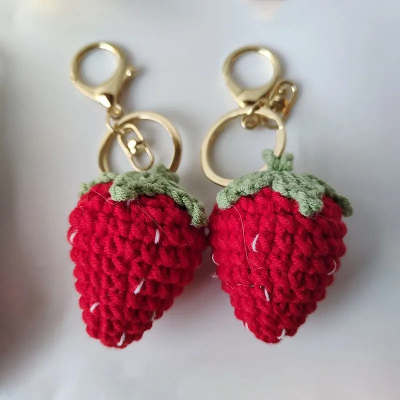 Cute Fruit Crochet Keychain Strawberry Cherry Bag Charm
