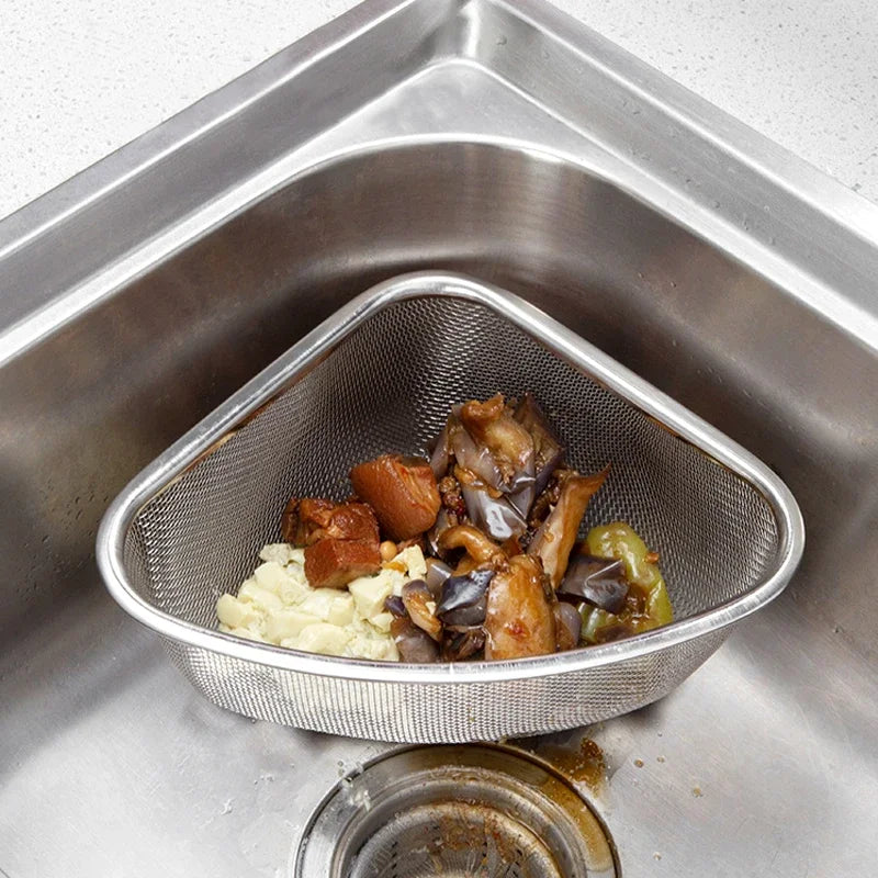 Stainless Steel Triangle Sink Drain Basket – Food Filter Organizer Rack