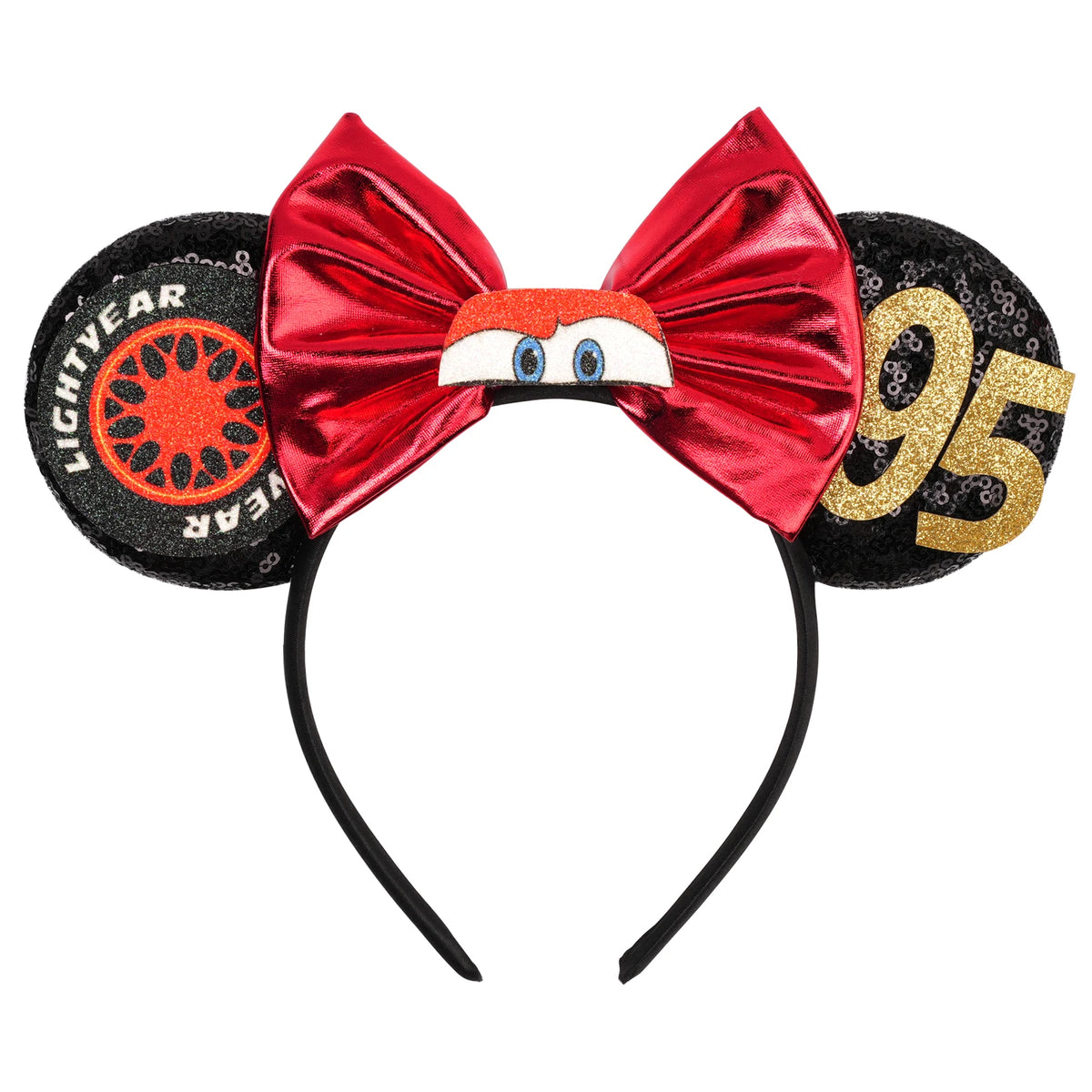 Disney Anime Cars Ears Headbands Women Sequins Bow Hairband Girls Pixar 95 Lightning McQueen Hair Accessories Kids Headwear Gift