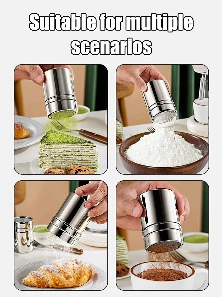 Stainless Steel Powder Shaker with Lid – Fine Mesh Cocoa & Coffee Duster