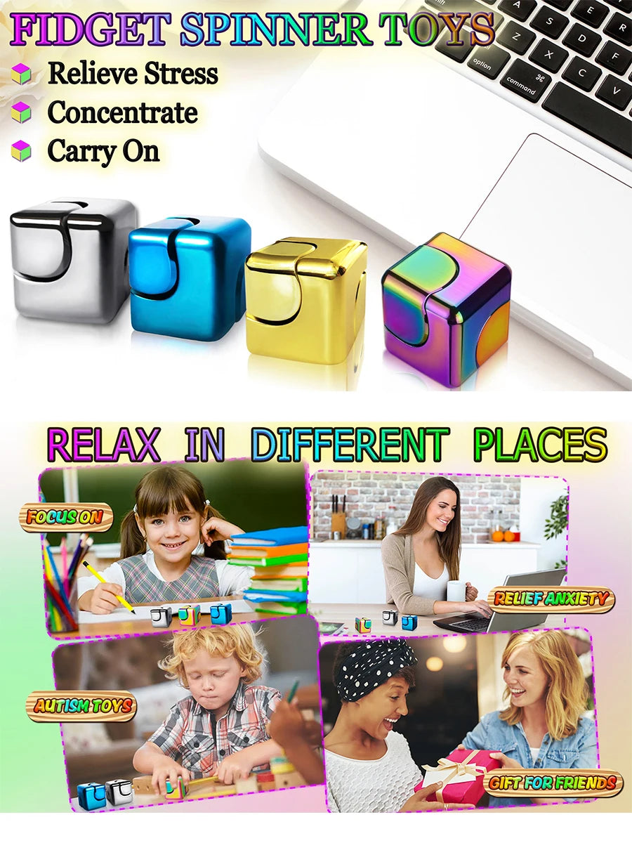 Alloy Cube Spinner Stress Relief Toy – Portable Desk Focus Gadget