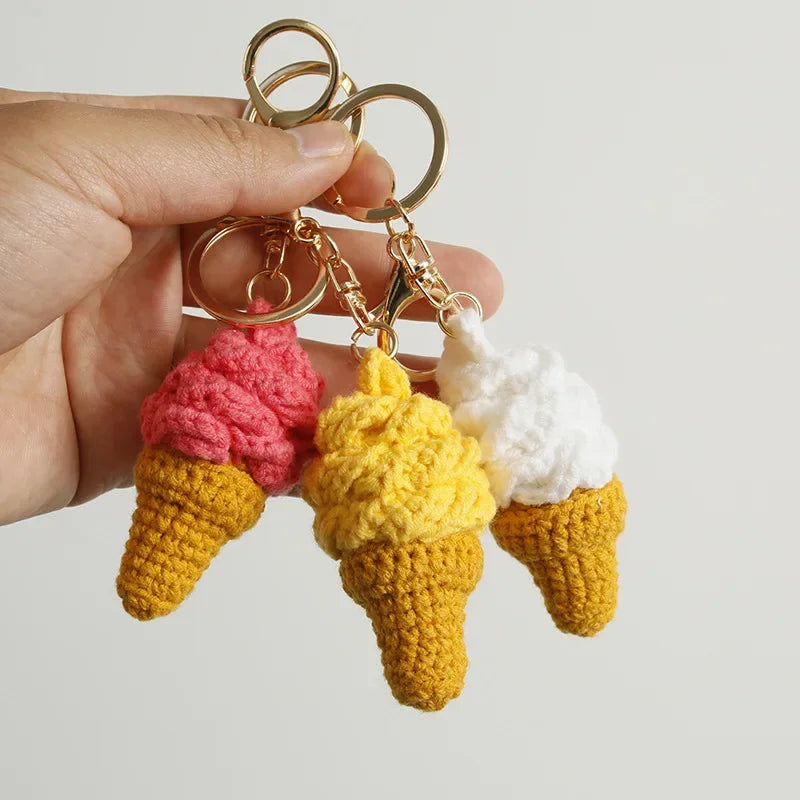 Cute Crochet Ice Cream Keychain Cone Bag Charm