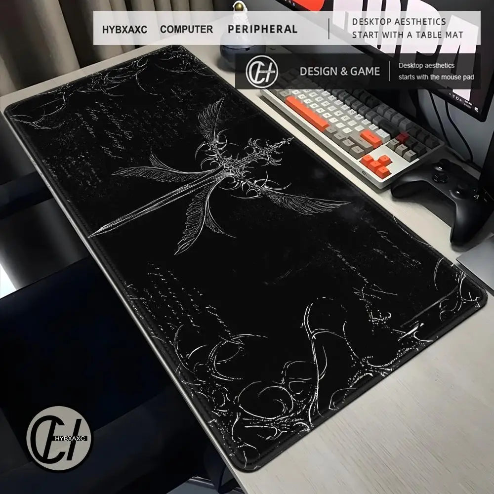 Cool Sword Art Design Large Size Anti-slip Rubber Mouse Pad XXL Gothic Symbol Black Computer Gaming Accessories Keyboard Mat
