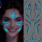 2pcs Glow in The Dark Kpop Gothic Women Face Temporary Tattoos -Cool Blue Purple Lightning & Vein Body Art Waterproof Tattoos