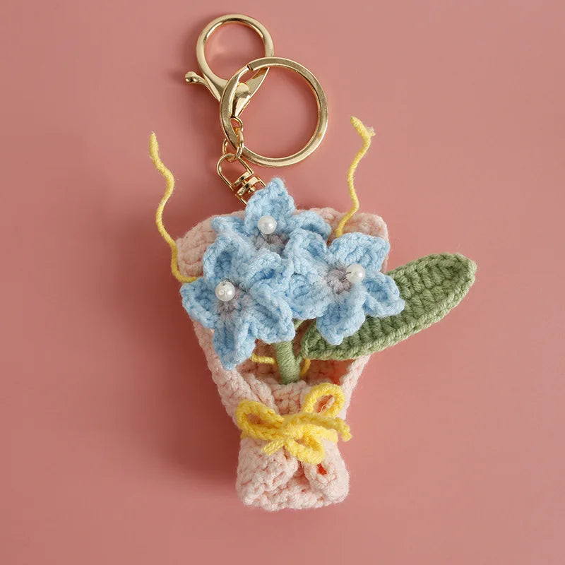 Crochet Flower Bouquet Keychain Handmade Floral Bag Charm