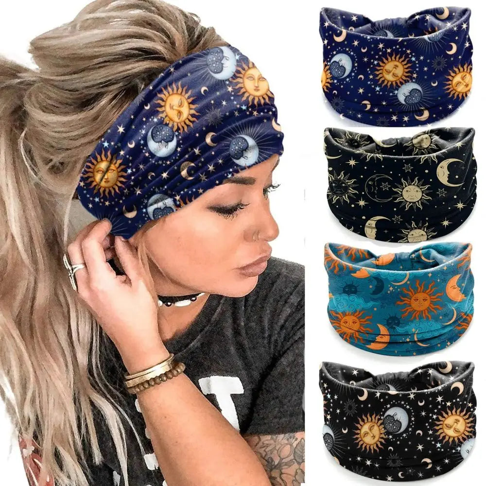 Boho Print Wide Knot Elastic Headband for Women