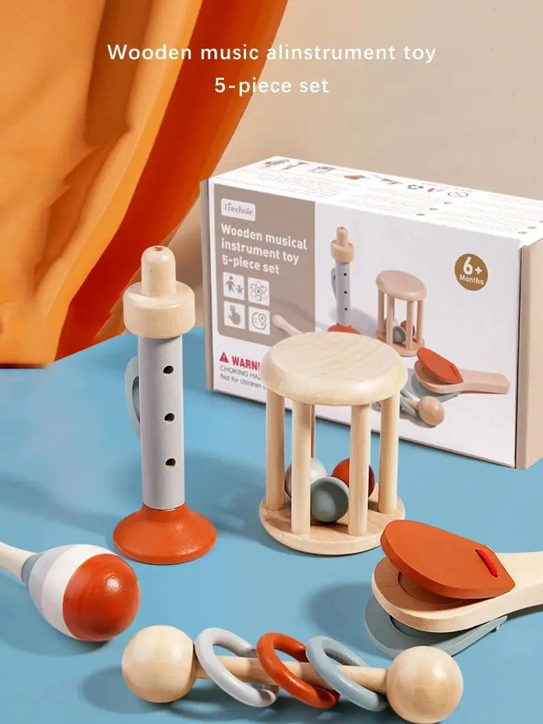 Baby Wooden Hand Bell Rattle Montessori Sensory Grasp & Teething Toy