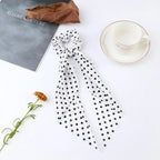 Floral Satin Bow Scrunchie with Long Ribbon Scarf