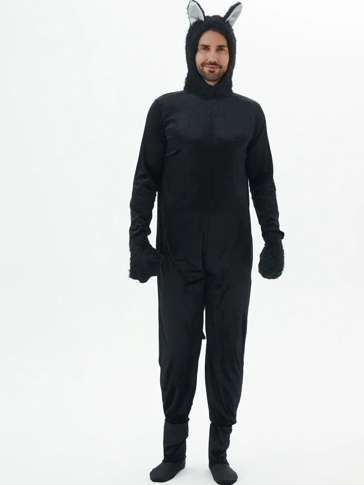 Adult Cosplay Black Cat Costume Animal Onesie Suitable for Halloween Party Dance Jumpsuits Costumes Props Suit Woman Men