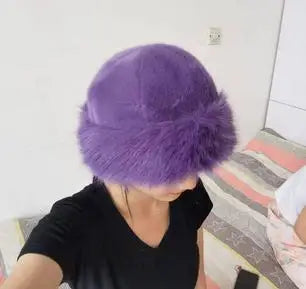 Plush Warm Fur Fluffy Beanie Hat for Winter Outdoor Comfort
