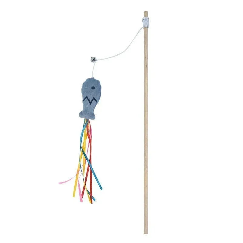 Natural Wooden Cat Teaser Wand for Interactive Indoor Cat Play