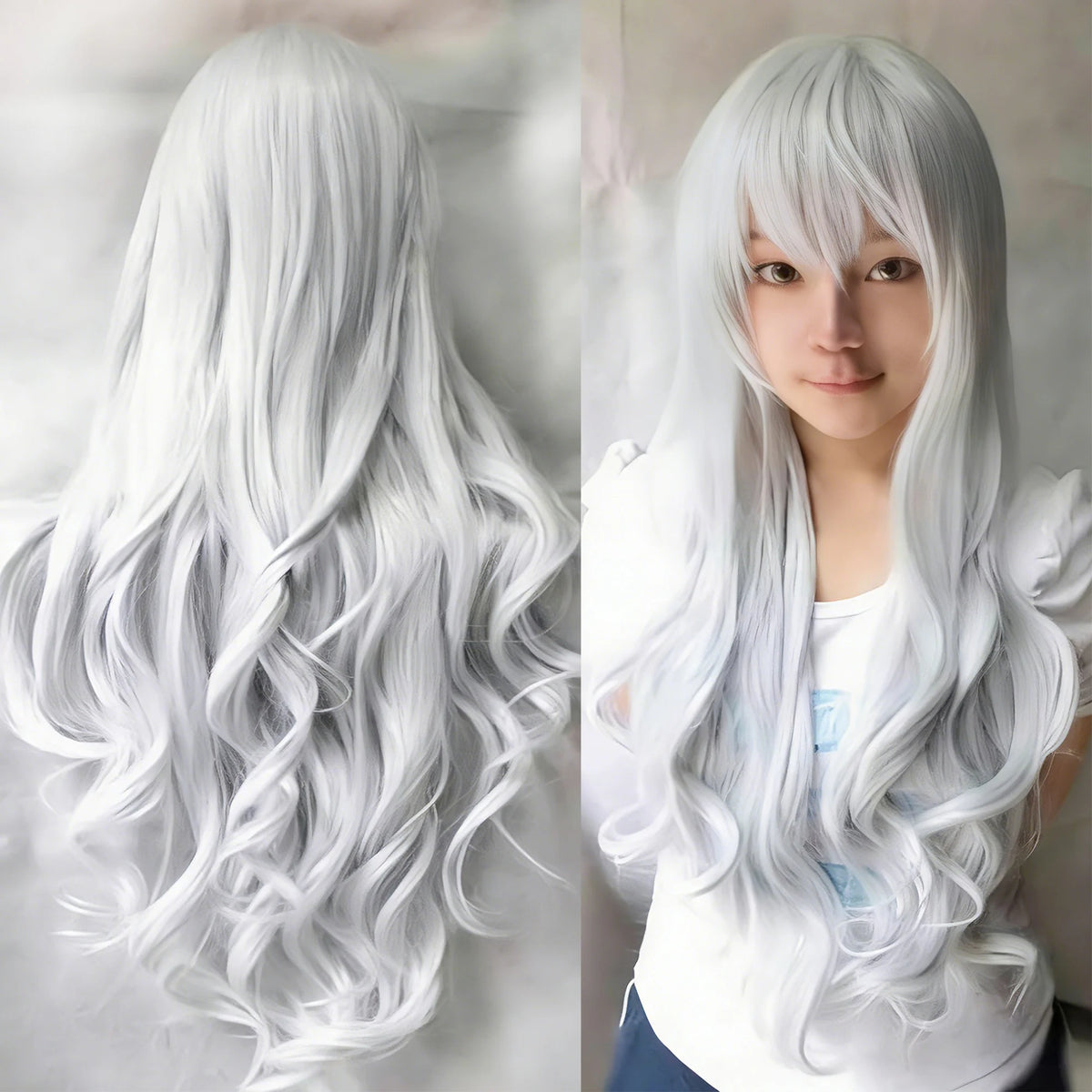 Synthetic Hair Pure White Lolita Long Cosplay Wig Curly Griffith Anime Wigs Halloween Inuyasha Costume Wig for Girl