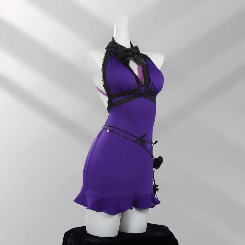 Game Tifa Lockhart Cosplay Costume Purple Sexy Tights Swimwear Bathing Suit Role Play Outfit for Women Girls Theme Party