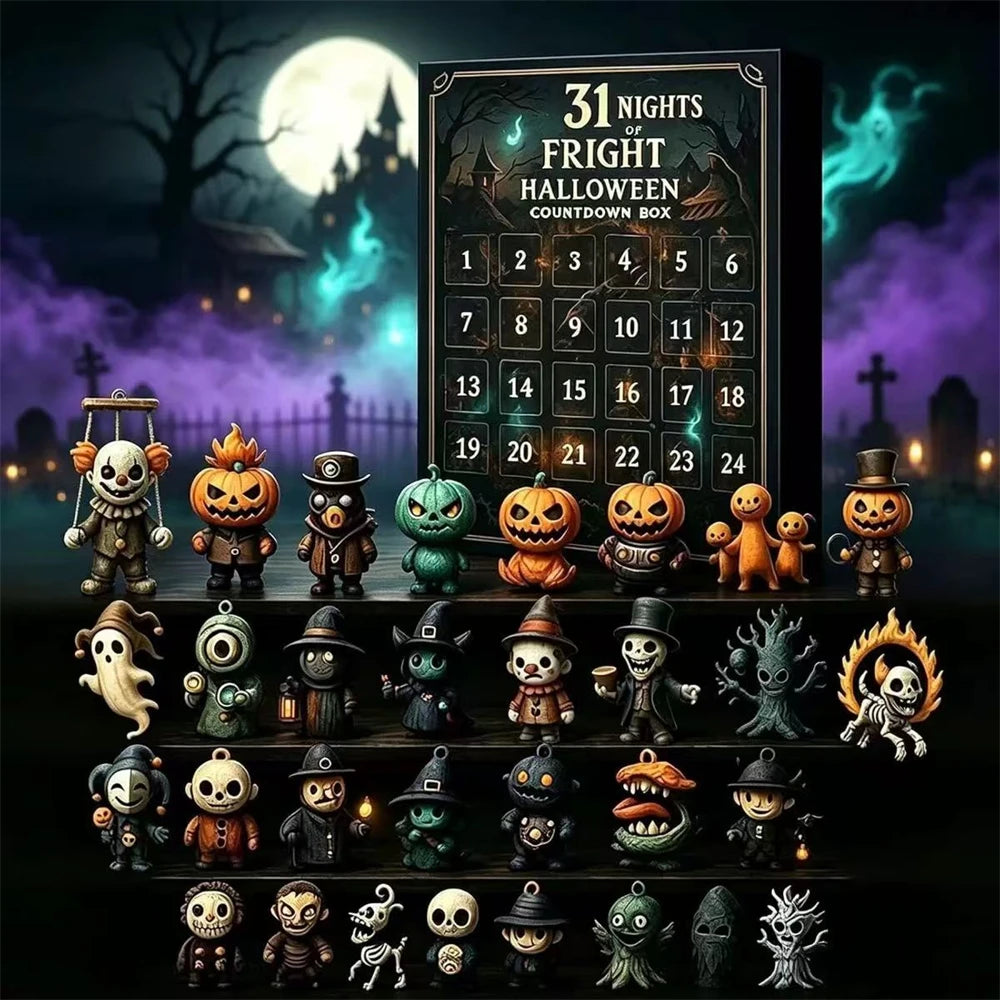 7/15/31 Nights of Fright Halloween Countdown Blind Box with Figurines, Halloween Advent Calendar 2025 Scary Mini Dolls Gift Boxs