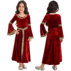 Girls Medieval Renaissance Princess Costume Velvet Long Flare Sleeve Vintage Dress Gown Carnival Party Cosplay Dress Up