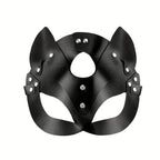 1Pc Black Synthetic Leather Cat Mask - Gothic Punk Cosplay & Party Accessory