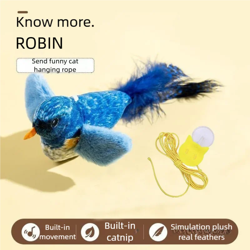 Interactive Electric Flapping Bird Plush Cat Toy with Chirping Sound