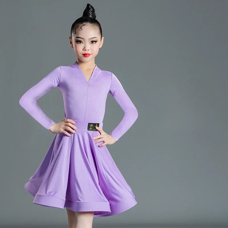 Children's Latin Dance Dress Girls' Dance Dress Girls' Long Sleeve Split Latin Dance Dress Performance Clothing Two Piece Set