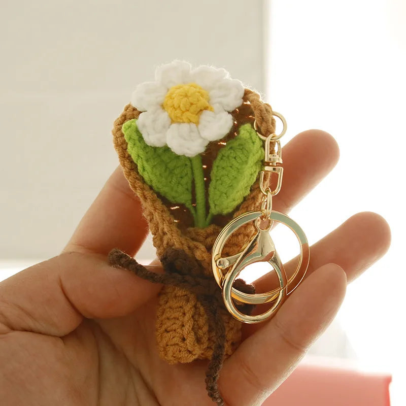 Crochet Flower Bouquet Keychain Handmade Floral Bag Charm