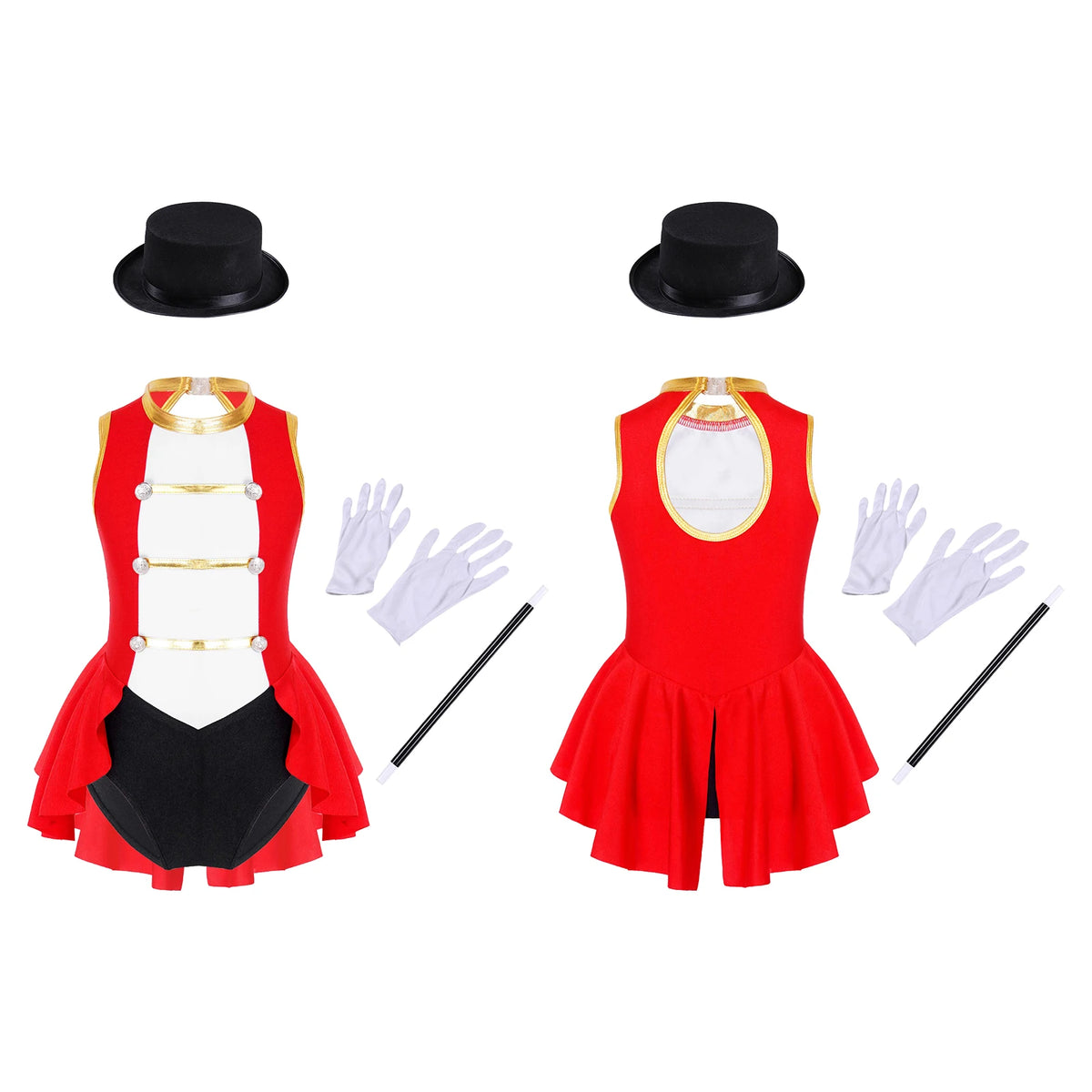 Girls Ringmaster Magician Costume Long Sleeve Leotard Circus Dress Halloween Lion Tamer Theme Carnival Party Fancy Dress Up
