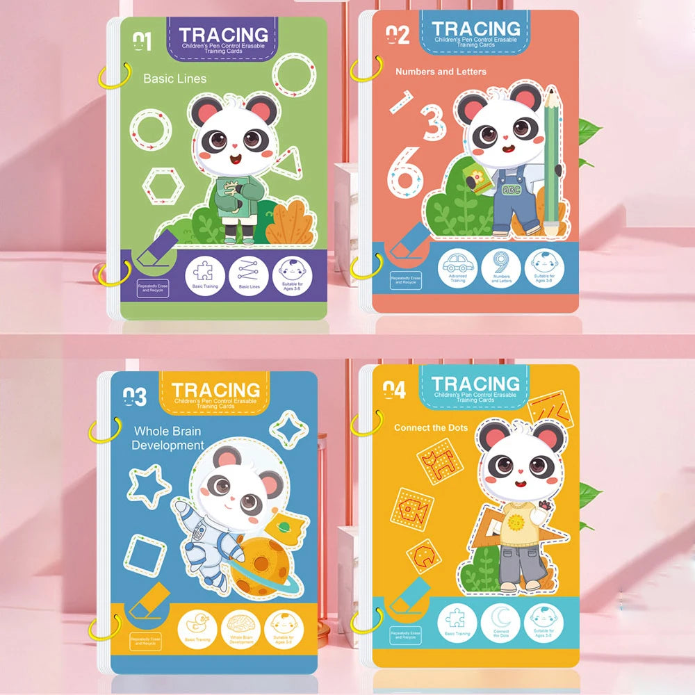 34-Page Reusable Children's Practice Book Set with Erasable Pen - Early Learning of Writing and Drawing Skills, Educational Books for Pen Control Training, Innovative Learning - Perfect Choice for Christmas and Birthday Gifts