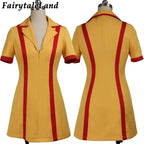Girls Custom Broke Made 2 Costume Halloween Outfit Max Black Caroline Wesbox Channing Cosplay Suit 2 Broke Girls Apron Dress