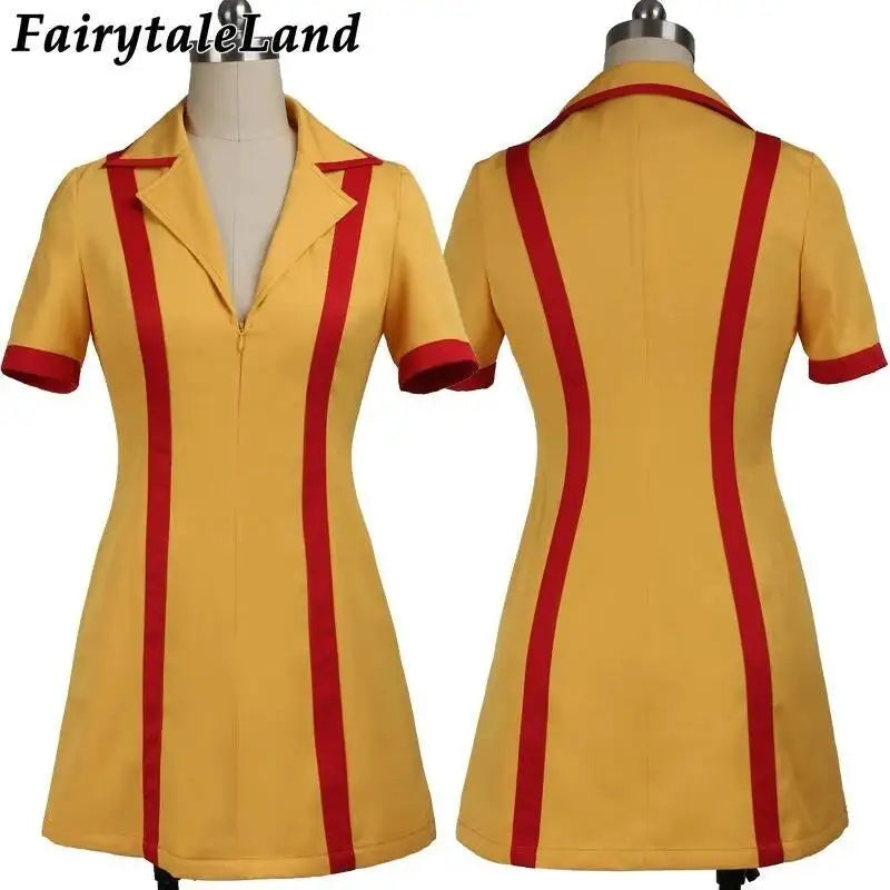 Girls Custom Broke Made 2 Costume Halloween Outfit Max Black Caroline Wesbox Channing Cosplay Suit 2 Broke Girls Apron Dress