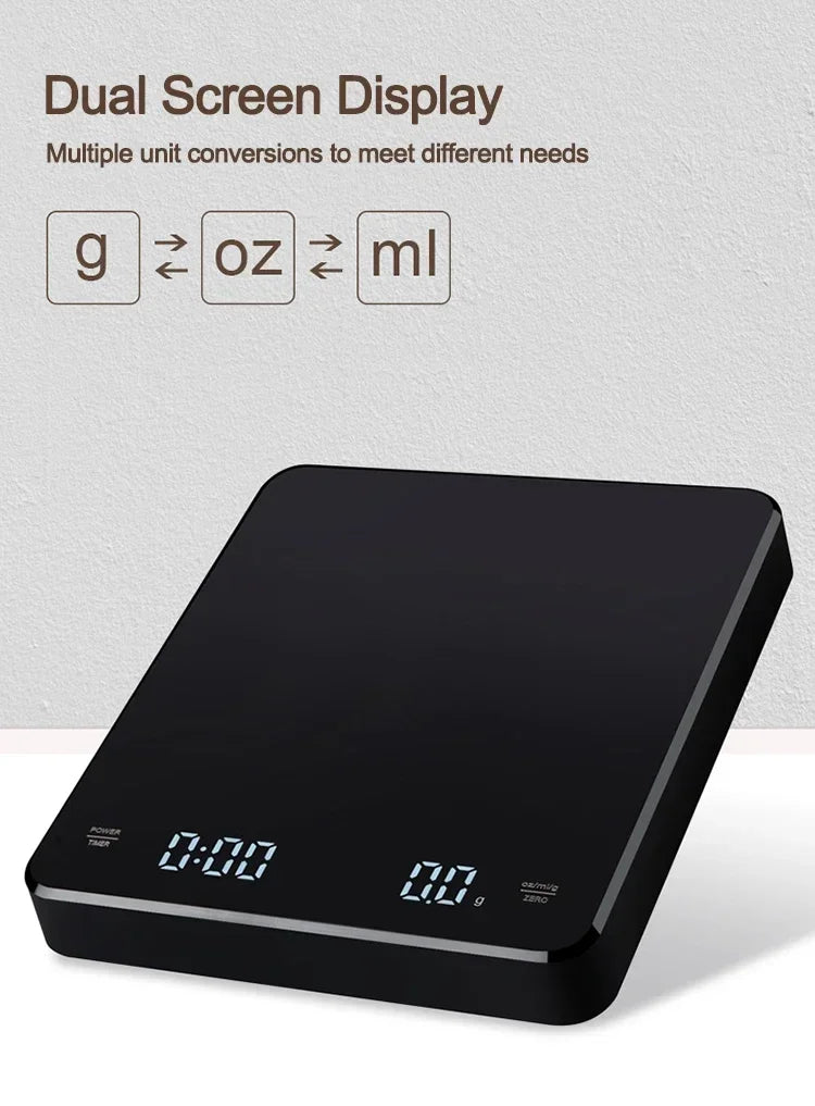 Electronic Coffee Scale with Timer and Silicone Pad USB Rechargeable