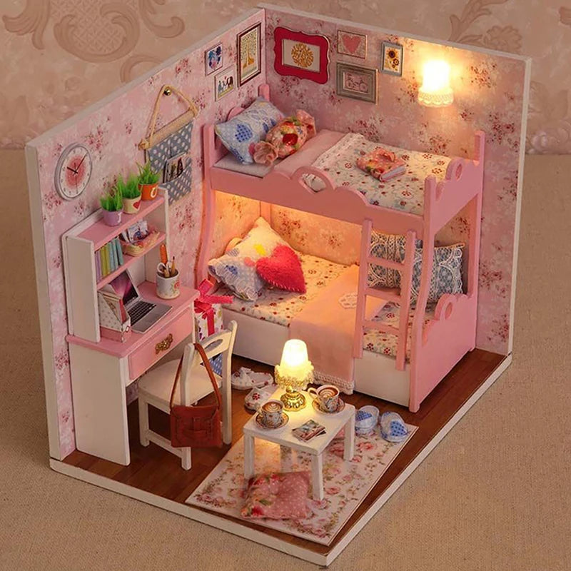 Kitten Mini Doll House 3D Wooden Puzzle DIY Miniature Building Kit