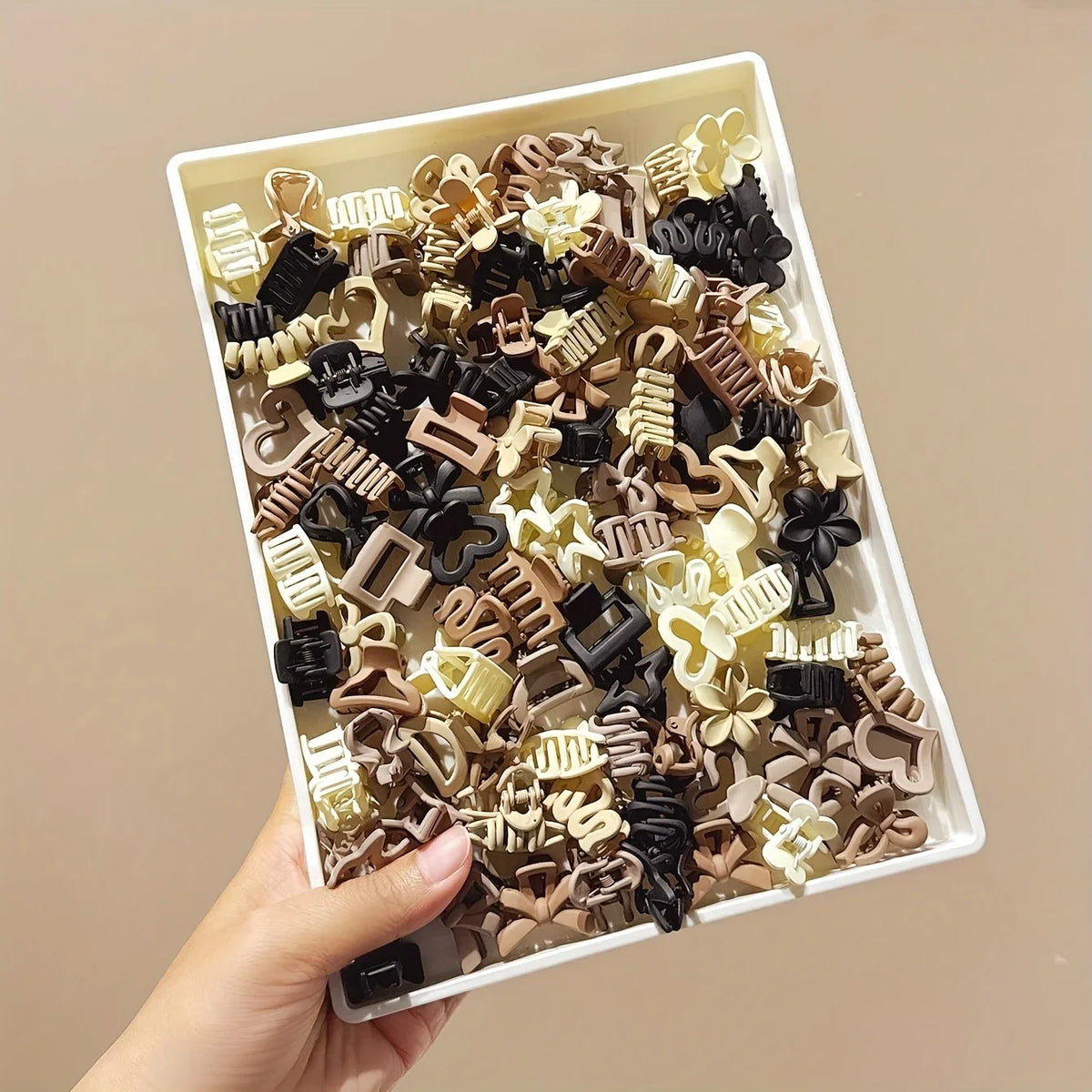 Beige Small Hair Clips Set for Women & Girls