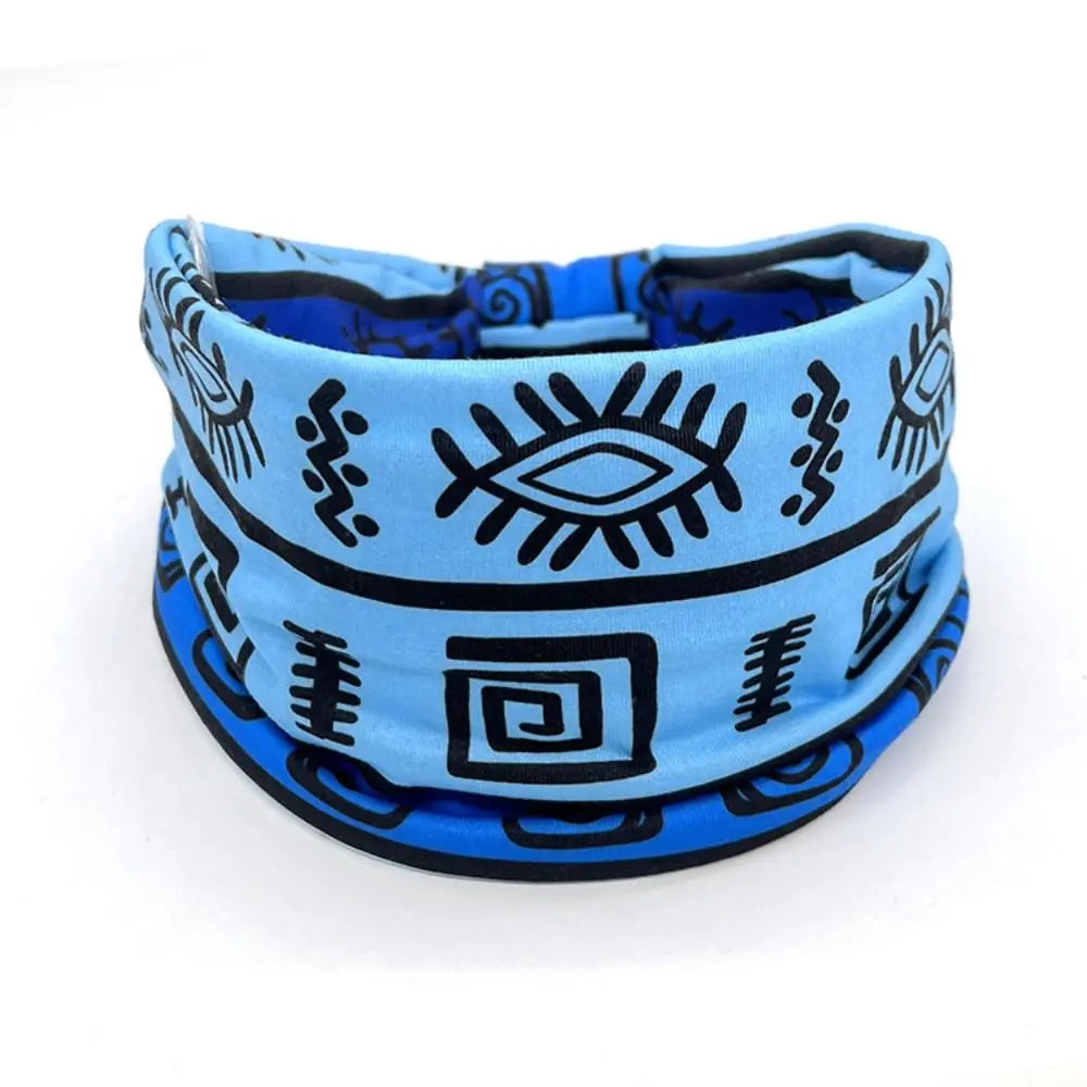 Boho Print Wide Knot Elastic Headband for Women