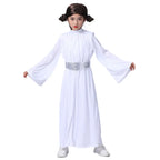Child Princess Leia Cosplay Fancy-dress Girls White Hooded Robe Kids Outfit With Wig Halloween Carnival Party Costume