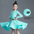 Children's Latin Dance Dress Girls' Dance Dress Girls' Long Sleeve Split Latin Dance Dress Performance Clothing Two Piece Set