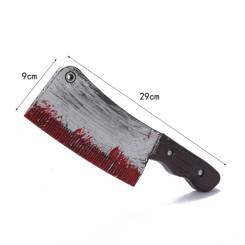 Halloween Bloody Butcher Knife Prop Scary Plastic Slasher Cleaver Knife Props for Halloween Haunted House Costume Accessories