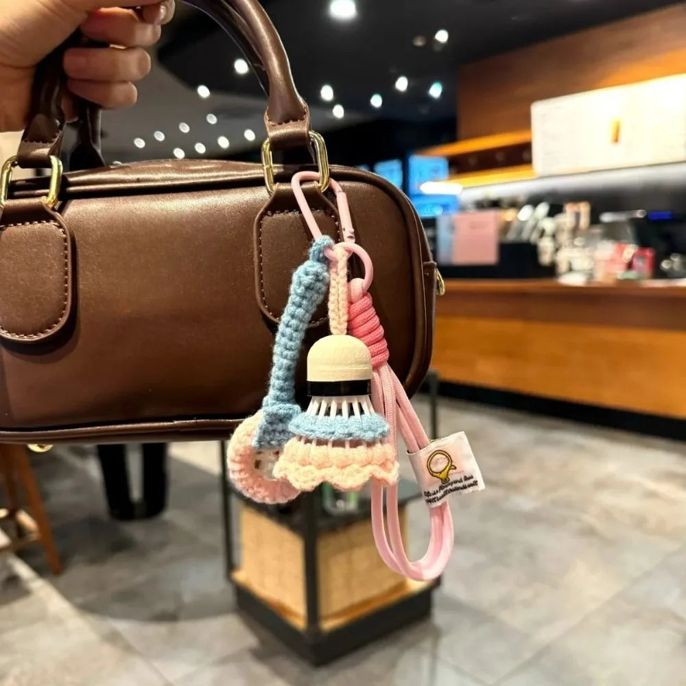 Crochet Badminton Keychain Mini Sports Bag Charm