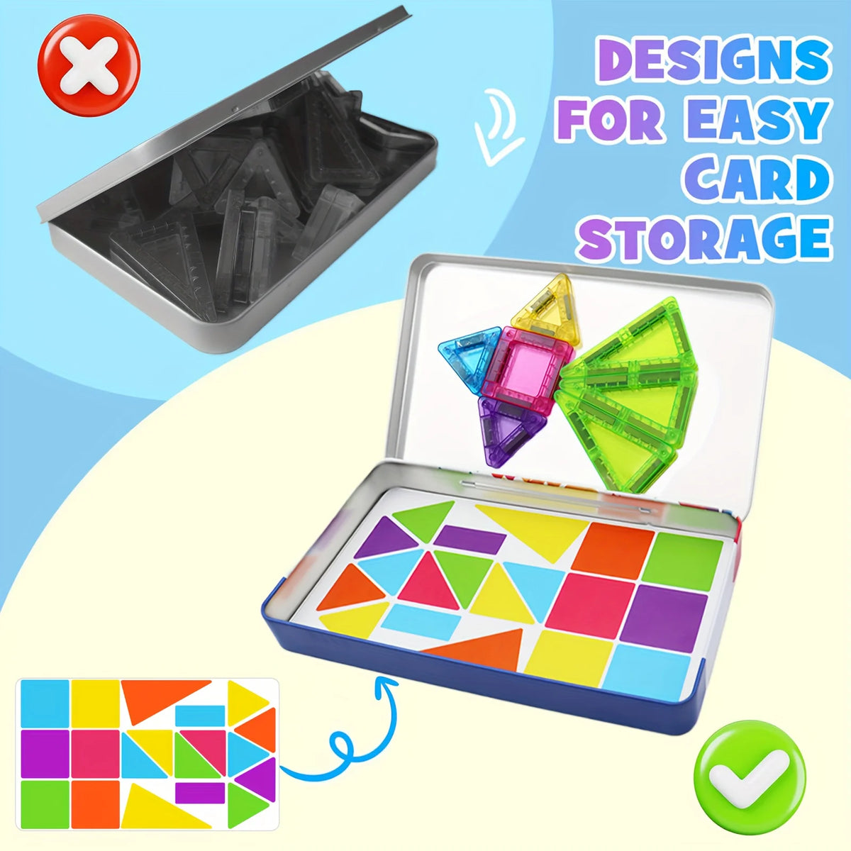 Mini Magnetic Tiles Travel Building Set with Metal Storage Box