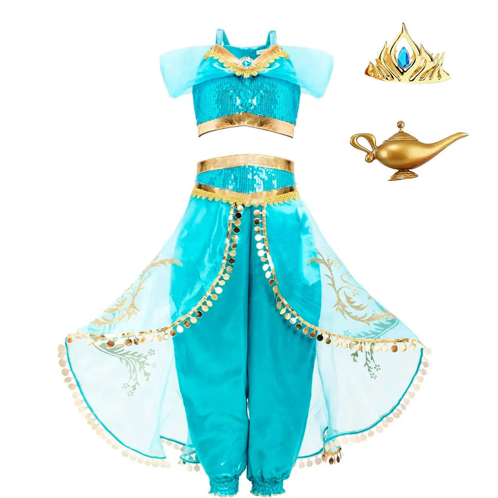 Kids Jasmine Princess Costume Dress – Aladdin Magic Lamp Outfit
