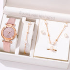 5/6 PCS/Set Red Women's Watch With Minimalist Elements Dial Quartz Watch Latex Strap Cherry Elements Jewelry Set Girl's Gift