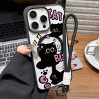 Luxury Lanyard Magnetic Phone Case For iPhone 13 17 16 18 Pro Max 11 15 14 12 17pro Shockproof Acrylic Matte Cat Painted Cover