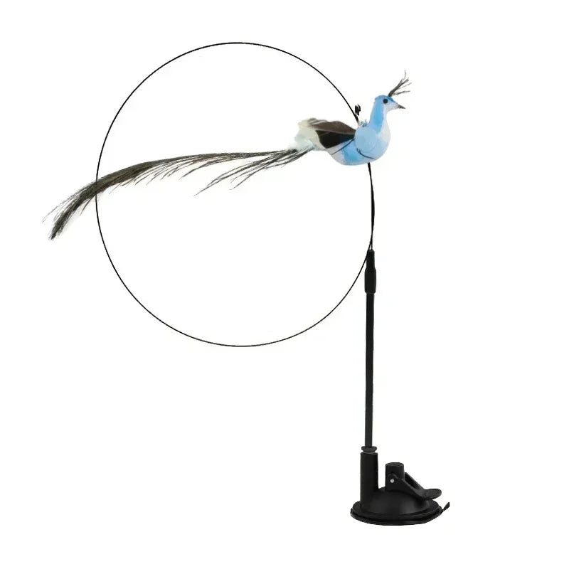 Peacock Bird Cat Teaser Wand for Interactive Hunting and Play