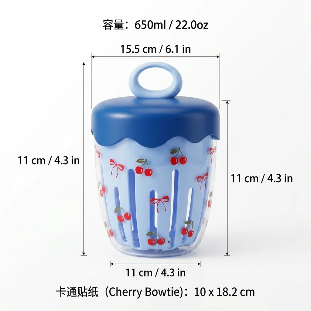WORTHBUY Double Wall Salad Cup Portable Leak Proof Oat Container With Fork&Handle Drain Fruit Cup Cute Breakfast Cup For Student