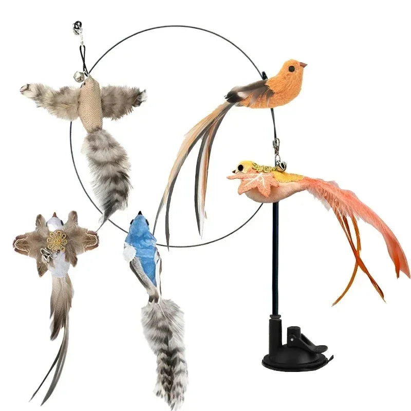 Peacock Bird Cat Teaser Wand for Interactive Hunting and Play